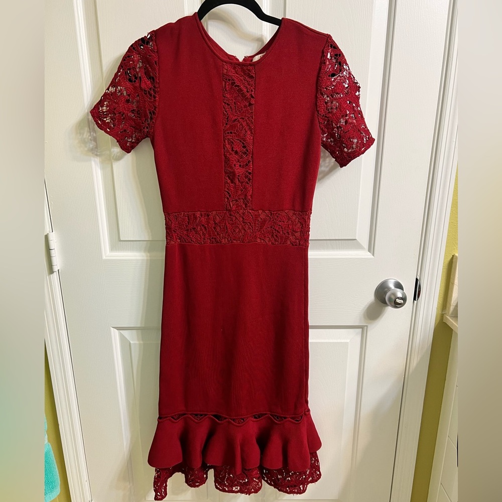 SACHIN & BABI Red Lace Ruffle Hem Dress Size Medium - Picture 2 of 7